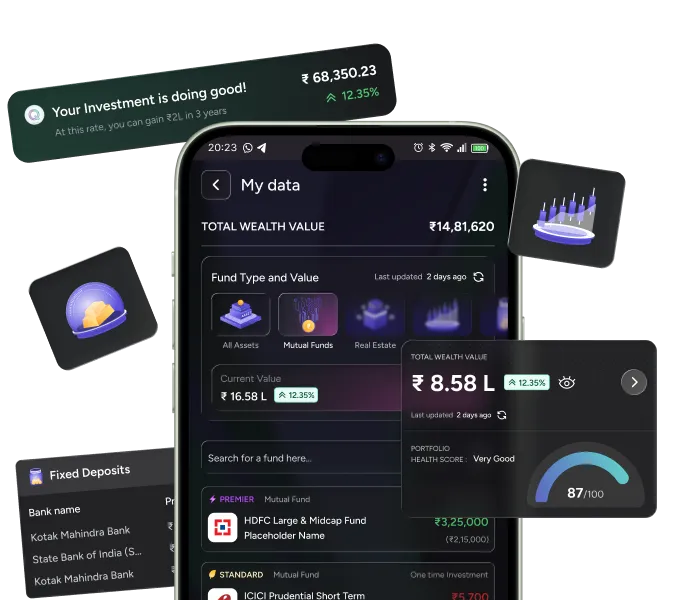 Qonfido app showing unified view of investments and total wealth